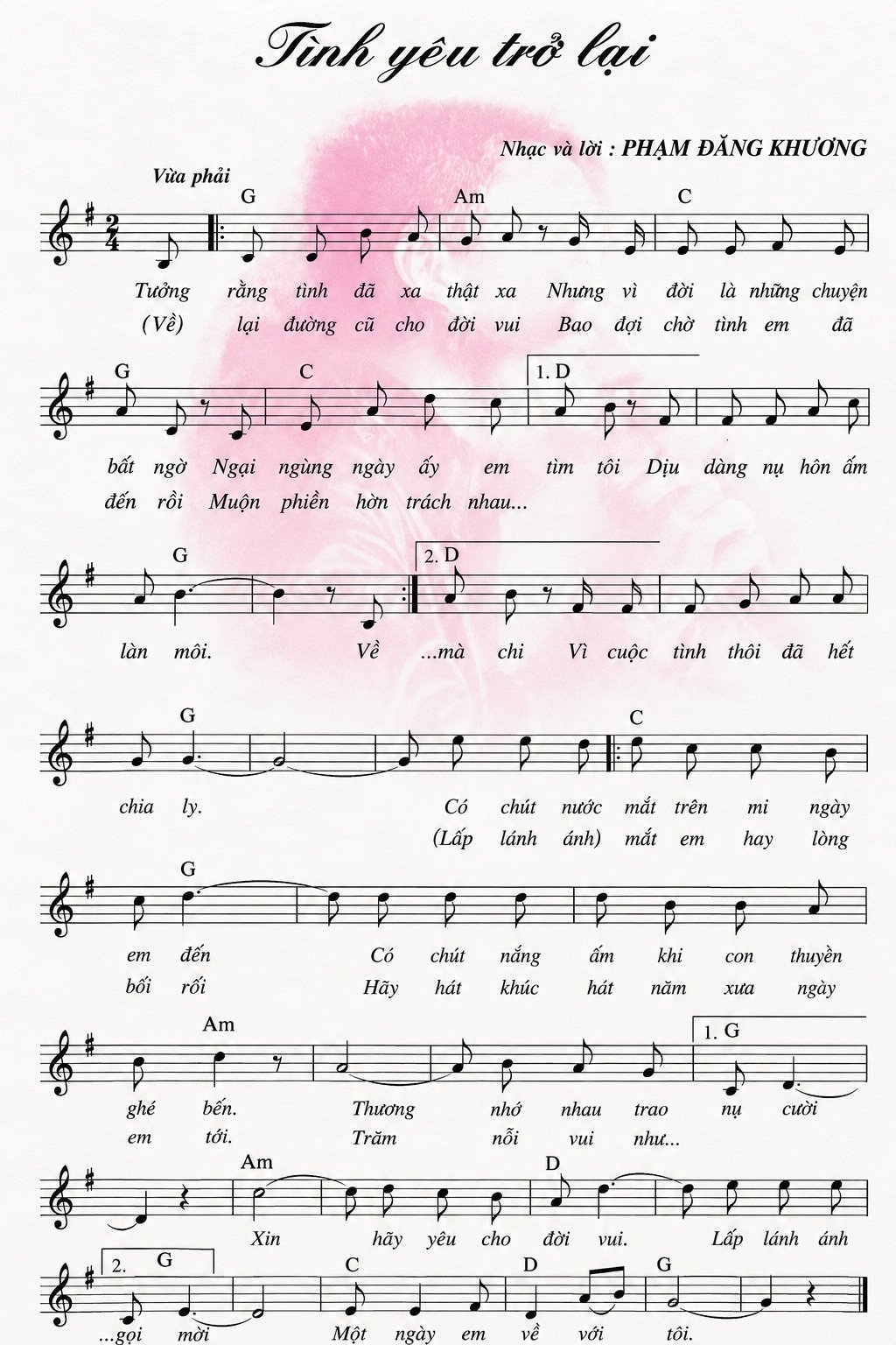 Sheet nhạc Tình Yêu Trở Lại
